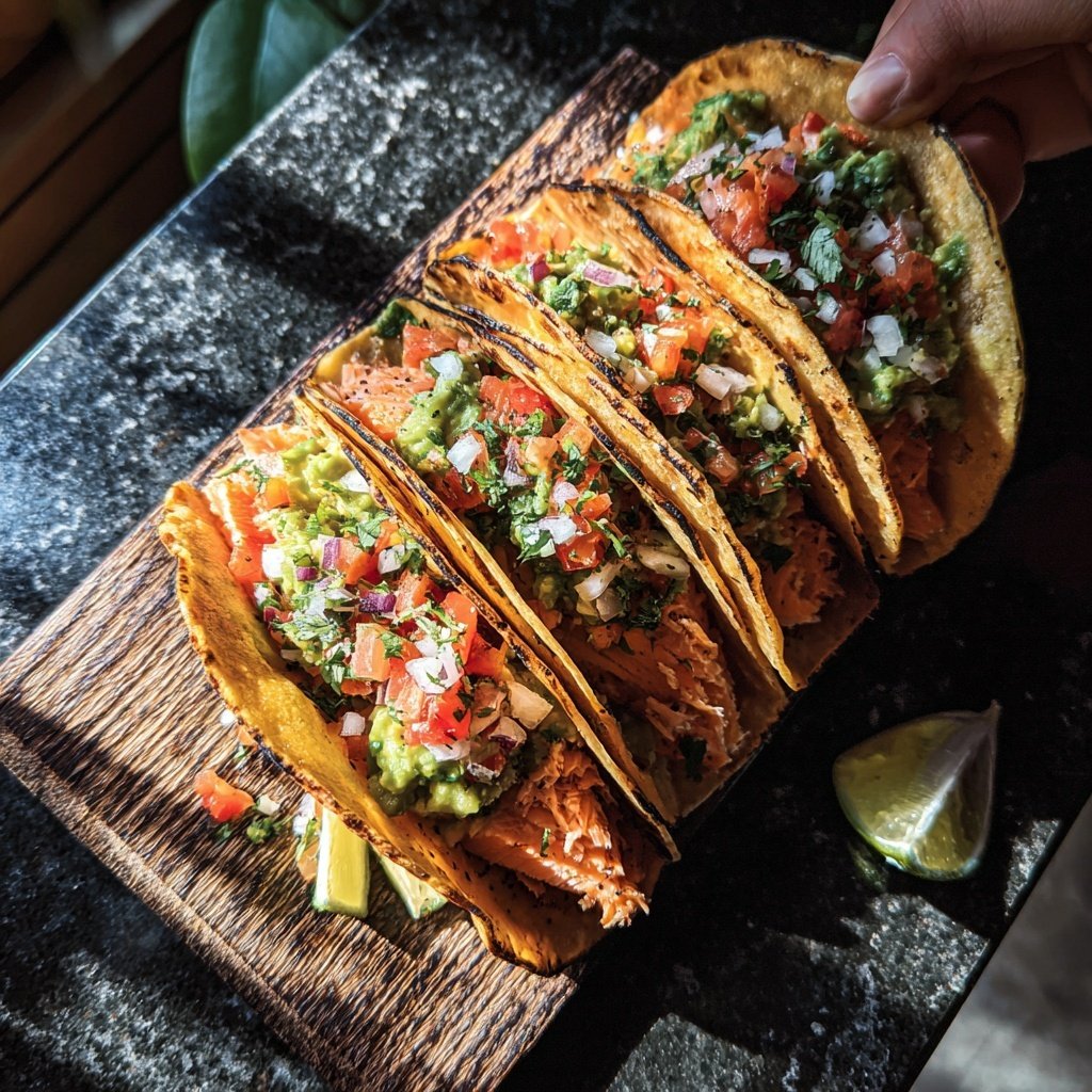 Salmon Tacos with Avocado Salsa